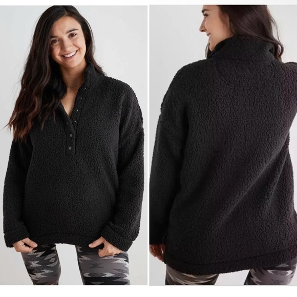 AERIE Cloud Sherpa Oversized Button Pullover Size XS - Picture 1 of 5